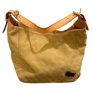 Dooney & Bourke tan and brown canvas signature hobo Shoulder Bag Vintage Y2K